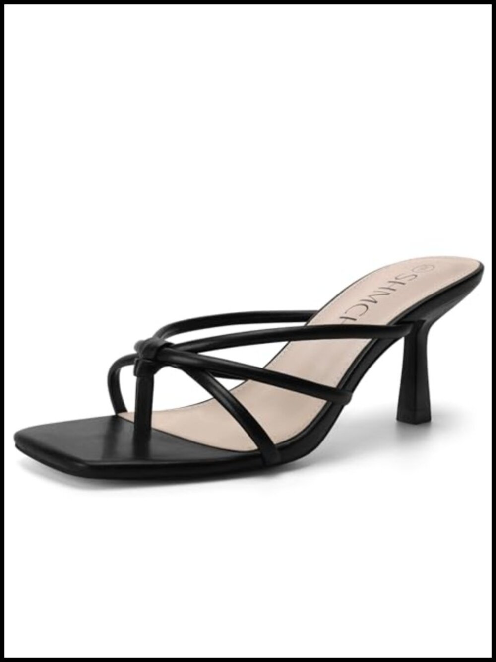 Women's Kitten Heel Square Toe Strappy Thong Sandals, Slip On Mule, Low Heel